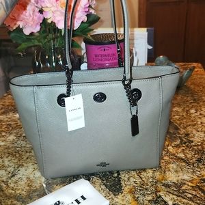 Gorgeous Brand New XL Dark Gray Pebble Leather COACH Handbag!!